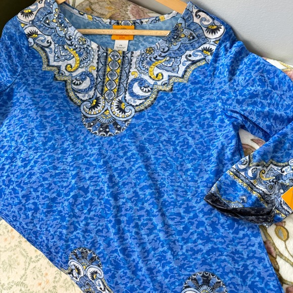 Ruby Rd Top Bohemian Petite Blue Horizon Paisley Rhinestone Embellished NWT - Picture 5 of 9